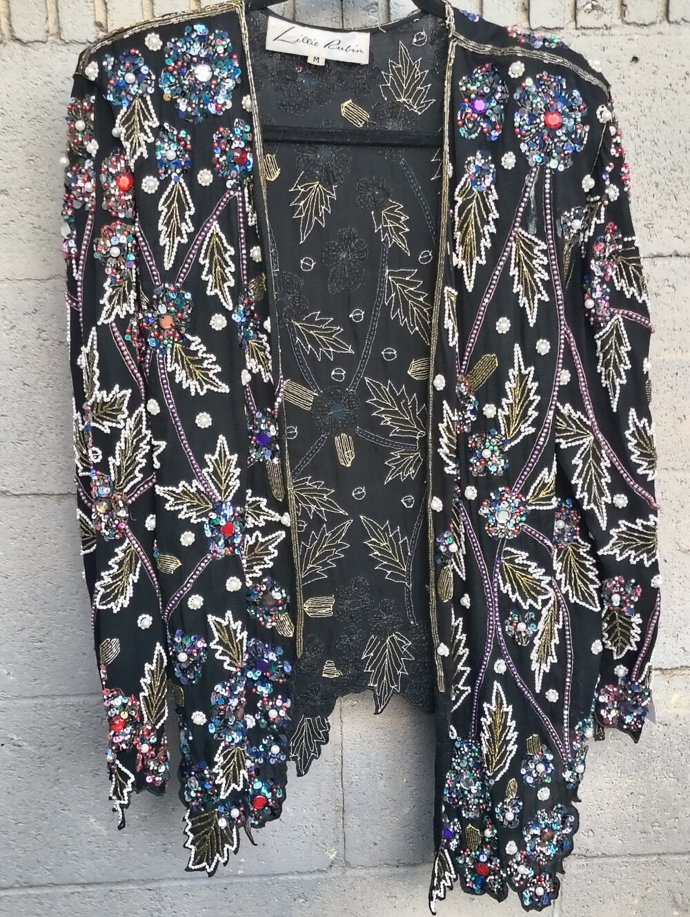 Lillie Rubin Beaded Leaf Open Jacket
